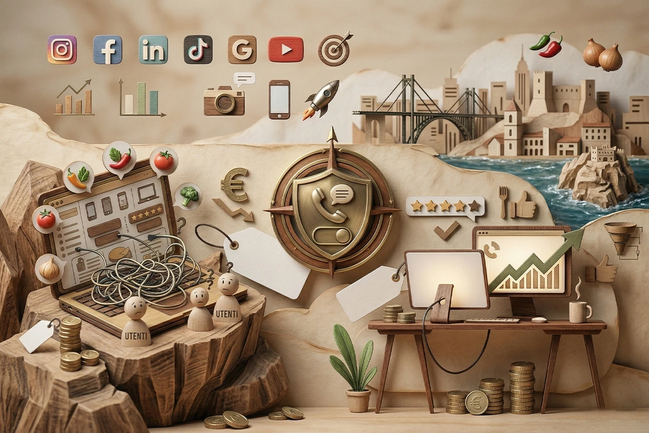 Imprenditore calabrese che guarda le statistiche del sito web senza conversioni — Digital Mission Catanzaro